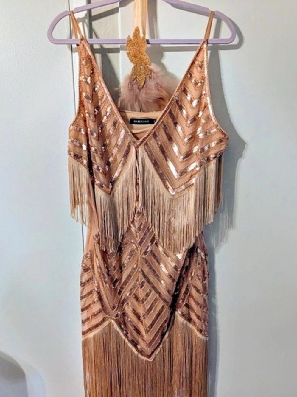 BABEYOND 1920s V-Neck Sequin Fringe Flapper Dress Maxi Dress Brown